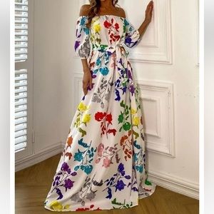 AS SEEN ON SYDNEY RAE BASS, OFF THE SHOULDER MAXI DRESS, MEDIUM